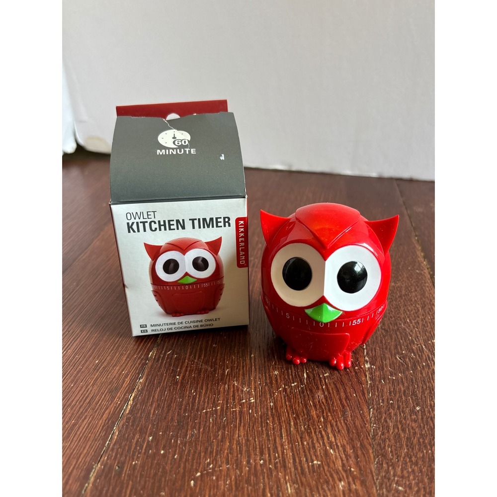 Kikkerland Owl Kitchen Timer Red 60 Minute Mechanical Owlet Manual Wind Up